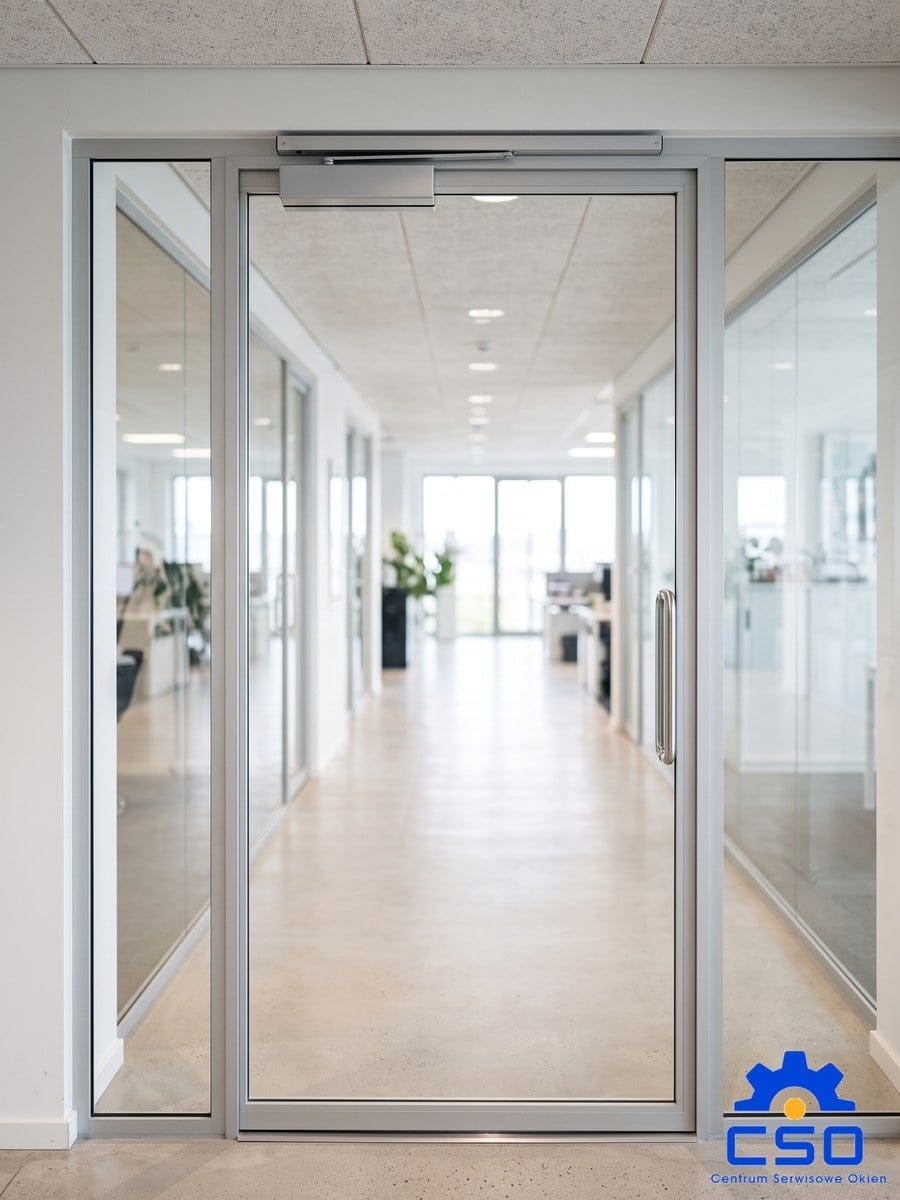 Samozamykacz z szyną ślizgową na drzwiach aluminiowych — Warszawa, CSO
